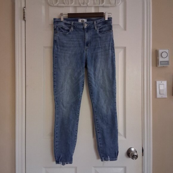 Paige Women's Size 29 Hoxton Crop Torn Back Hem Light Wash Denim Stretch Jeans - Picture 3 of 16